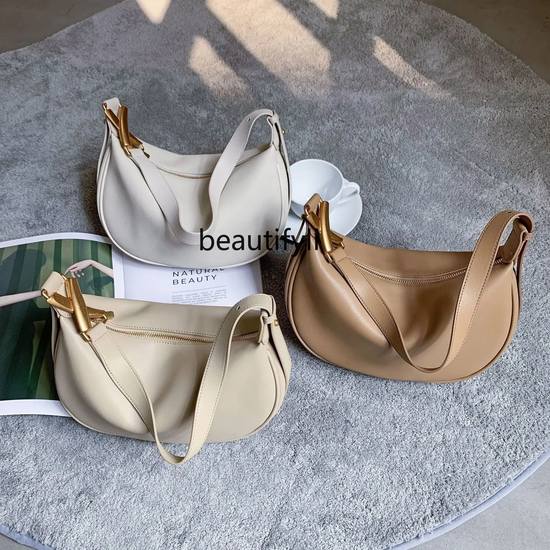 

yj Underarm Women's Bag Genuine Leather Bag Shoulder Large Capacity Niche Diagonal Crossbody Versatile Women's Bag