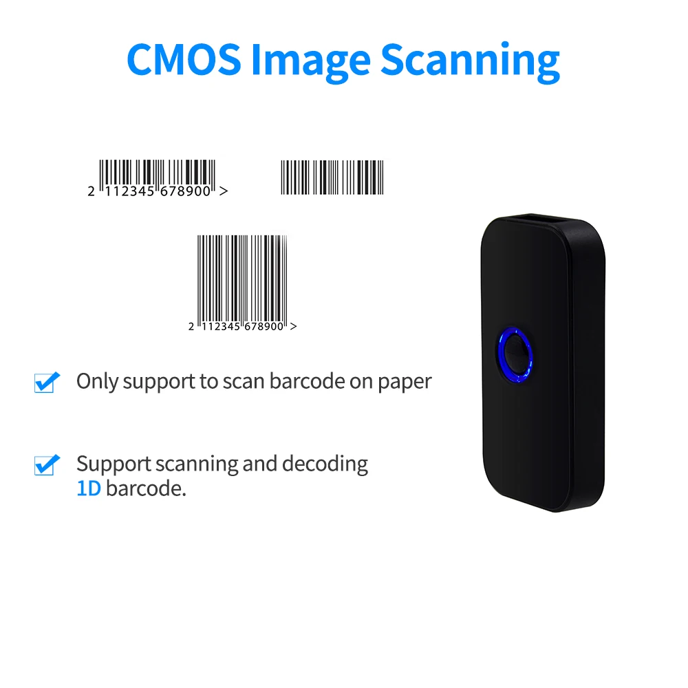Handheld 3-in-1 Barcode Scanner 1D Bar Code Reader Support BT & 2.4G Wireless & USB Wired Connection Compatible with Windows