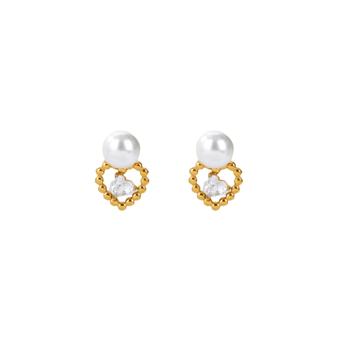 Elegant Imitation Pearl Zircon Heart Earrings For Women