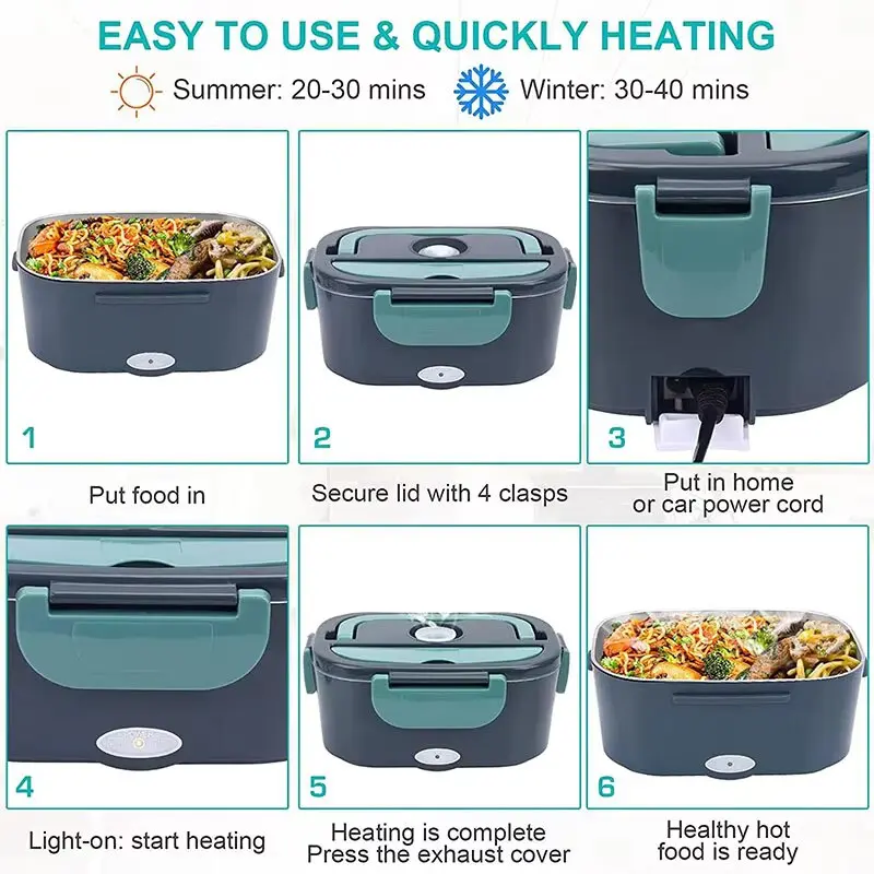 1.5l Portable Electric Lunch Box 60w Outdoor Camping Food Heating Warmer Suitable For Car Lunch Heating Microwave Oven portable lunch warmer