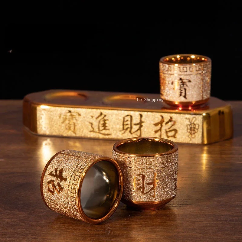 Sand Gold Ceramic Holy Water Cup Household Offerings To The Goddess of Wealth Avalokitesvara Water Cup Buddha Table Decoration holy water cup