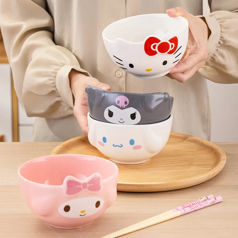 

Аниме кавайная Sanrioed миска Kuromi Hellokittys Mymelody Cinnamoroll мультяшная керамическая миска тарелка набор кухонная посуда детский подарок