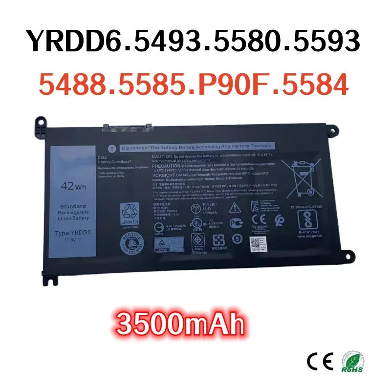 

100%Original 3500mAh For DELL YRDD6 3400 3501 3493 3582 5480 5482 5485 5488 5493 5580 5584 5585 5590 5593 P90F laptops battery