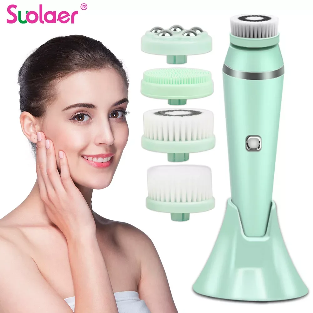 Electric 4in1 Face Cleansing Brush Sonic Blackhead Exfoliating Silicone