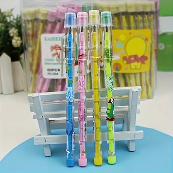 4 matite che non necessitano di essere temperate, con stampe di animali cartoon, articoli di cancelleria per la scuola, regalo per ragazzi e ragazze