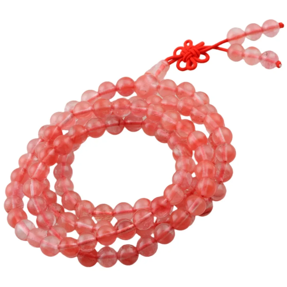 

SUNYIK Cherry Quartz Crystal Charm Bracelet 6mm 108 Mala Bead Prayer Meditation Healing Energy Friendship Jewelry Gift For Women