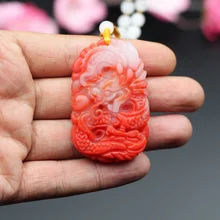

Natural Red White Jade Dragon Pendant Necklace Chinese Jadeite Hand-Carved Charm Jewelry Fashion Amulet Luck Gifts for Men Women