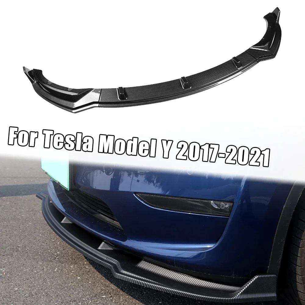 For Tesla Model Y-Carbon Black Front Lower Bumper Lip Spoiler Car Modification Body Kit Bumper Diffuser Protector