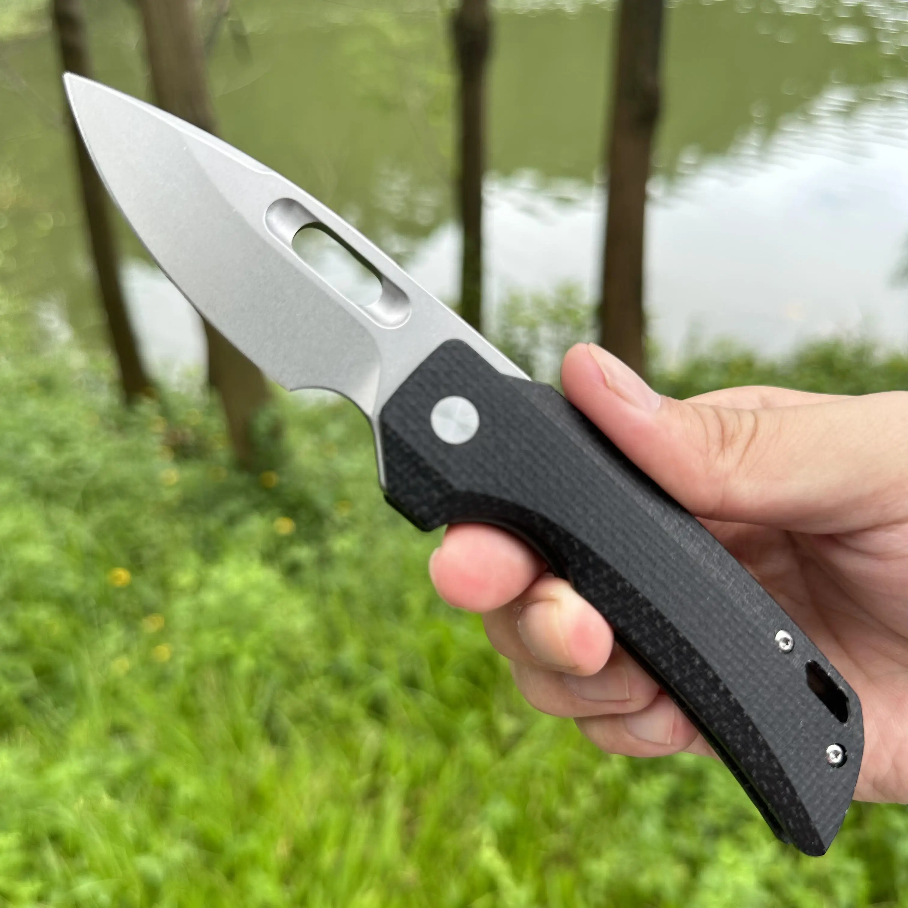 Steel Rose Handmade Poratable Topwell Pocket Knife Sharp M390 Blade Flax Handle Ball Bearing Quick Oopening EDC Survival Outdoor 5