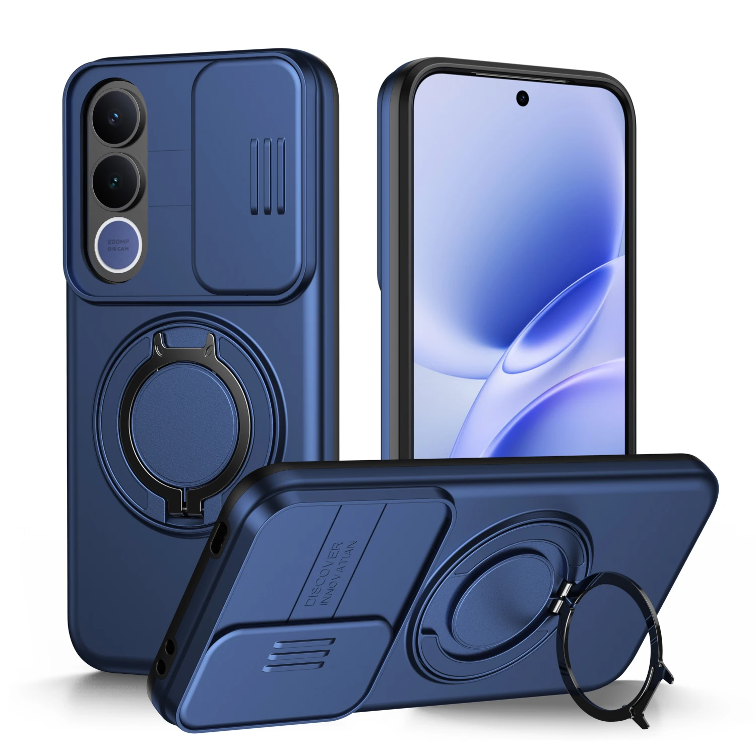 Enhanced Shockproof Magnetic Ring Stand Holder Phone Case with Camera Flip Protection