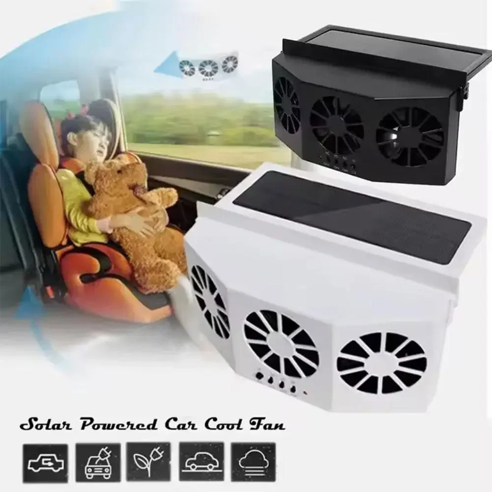 Solar Powered Car Ventilator Fan with 3 Heads for Vehicle Cooling
