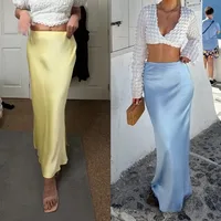 KONDALA Vintage Satin Solid Long Skirts Women High Waist Elastic Silky Skirts Fashion 2025 Spring Elegant Straight Skirts - Image 5