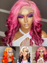  13X4 Lace Front Wigs Short Bob Cut Body Wave 613 Honey Blonde Pink Ginger Ombre Color Frontal Synthetic Invisible Women Cosplay 