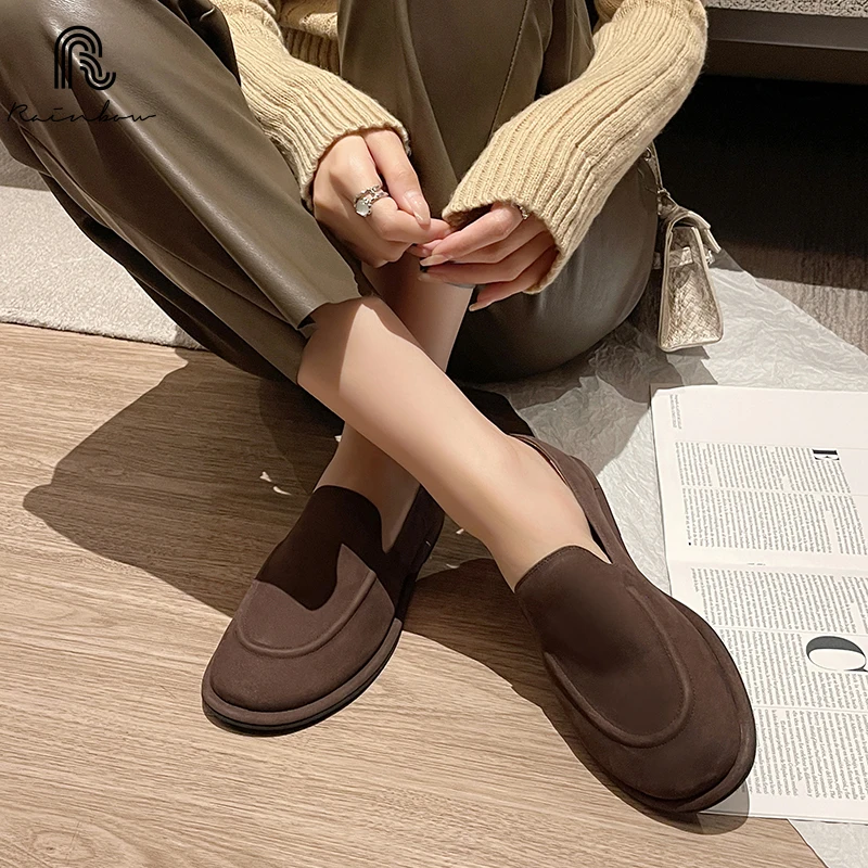 RAINBOW Size 33-40 Women Flats Loafers Soft Genuine Leather Low Heels Shoes 2025 Ins Casual Slip On Daily Office Lady Dress 6