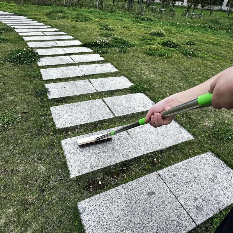 Outdoor Cement Floor Brush Stainless Steel Wire Scrubber Detachable Tube Heavy Duty Cleaning Brush for Concrete Patio Garage