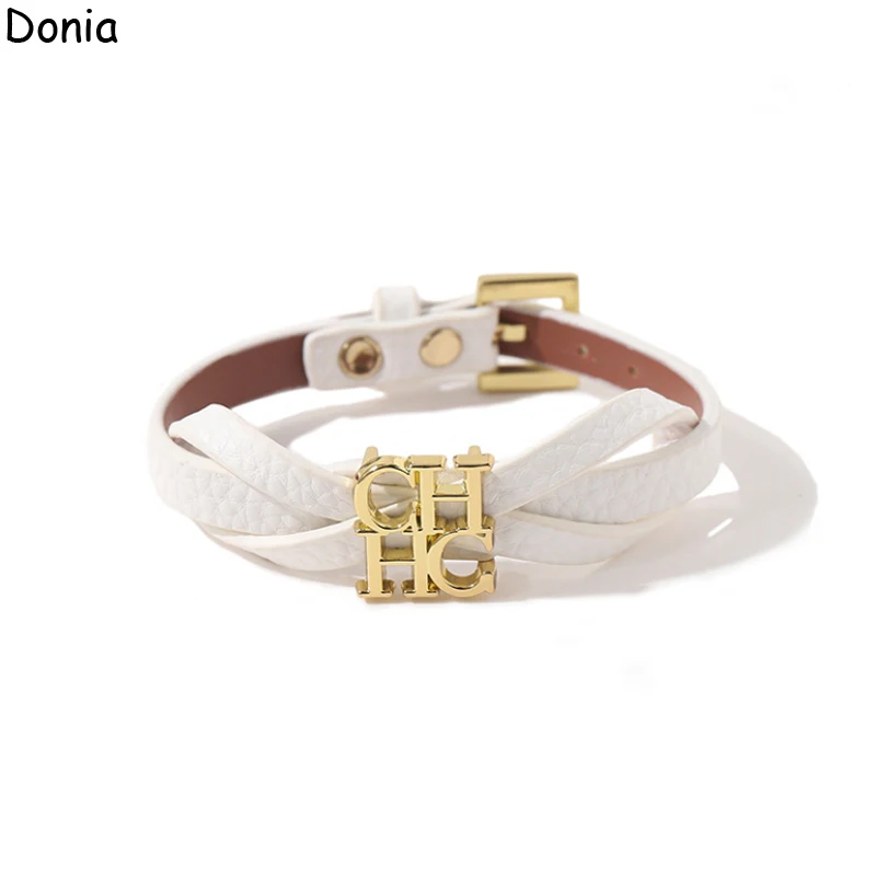 Donia Jewelry European and American Fashion 316L Stainless steel Letters Color Leather Rope Luxury Retro Bracelet.