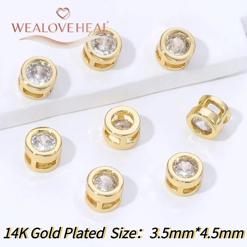 Luxuriöse 14K Vergoldete Zirkon-Einlage Runde Abstandhalterperlen, Messing Metall-Trennperlen für Schmuckherstellung DIY Armbänder Zubehör – Detail 23