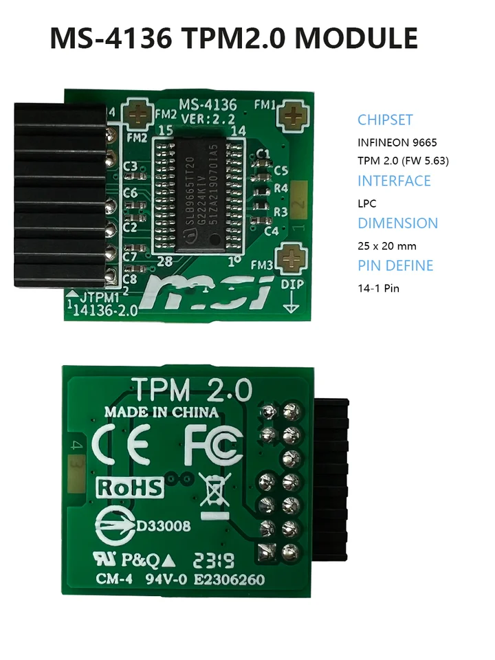 TPM セキュリティ モジュール TPM2-I 3353 PC アダプタ ボード