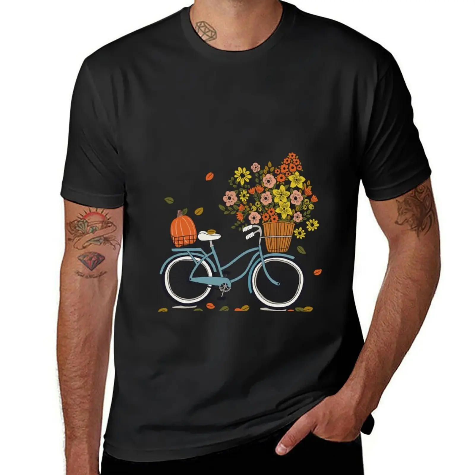 

Vintage Bicycle With Autumn Flowers T-Shirt tees animal prinfor boys Aesthetic clothing plain t shirts men