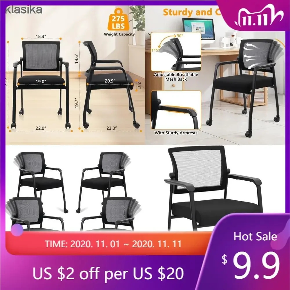 "rolling waiting area chairs with adjustable mesh backs and ergonomic support for comfortable seating"