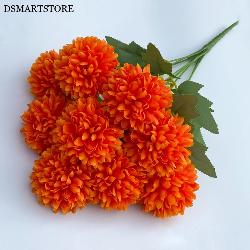 thumbnail image 1 of 9 cabezas de flores artificiales, bola de crisantemo, hortensia, decoración del hogar, ramo de plantas verdes, ramo de novia, decoración de boda DIY, 1 of 5