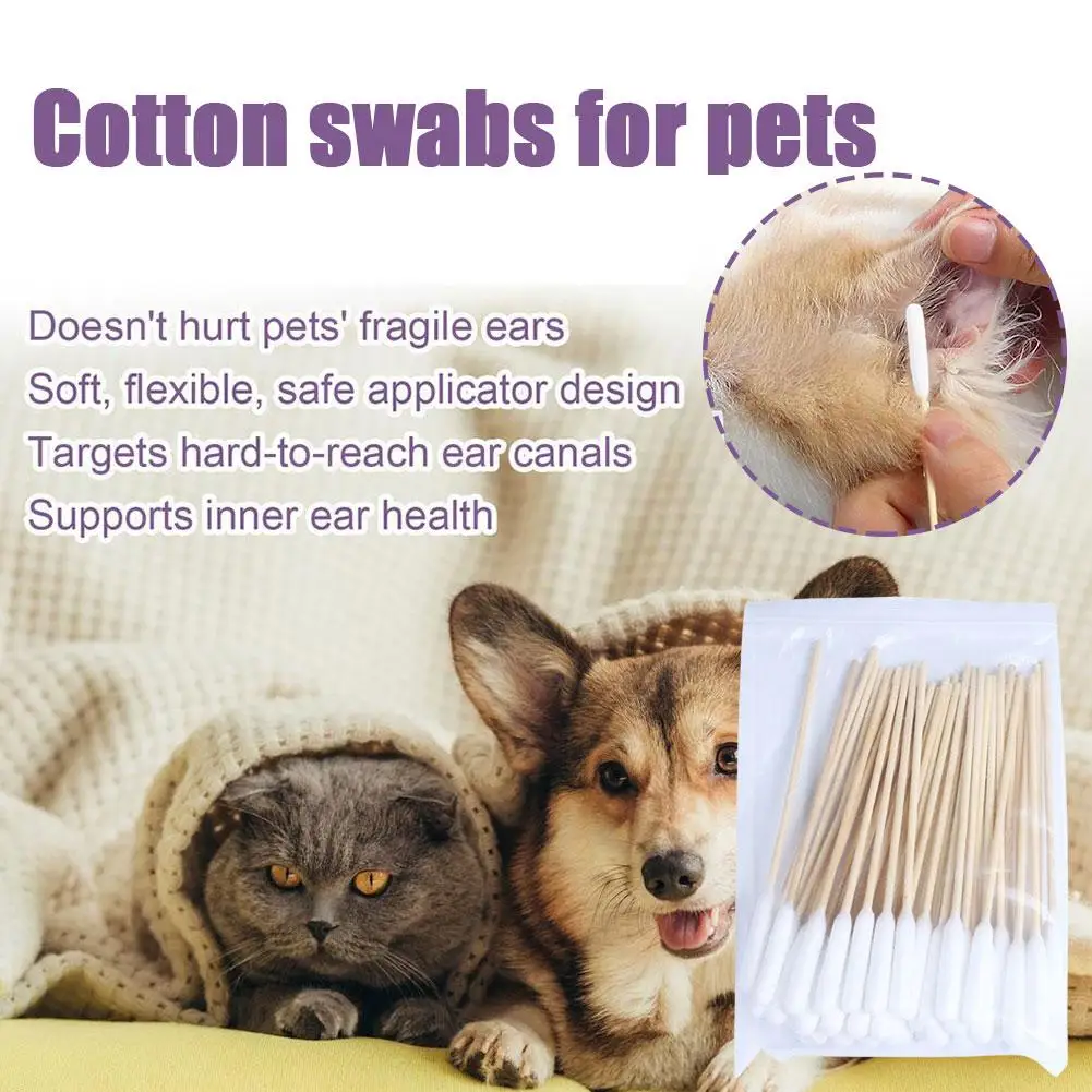 

50/100Pcs Pet Ear Cleaner Cotton Buds Animal Ear Cleaner Cotton Swab Sticks Cotton Buds For Dog Cat Ear Wax Removal Pet Sup W0C4