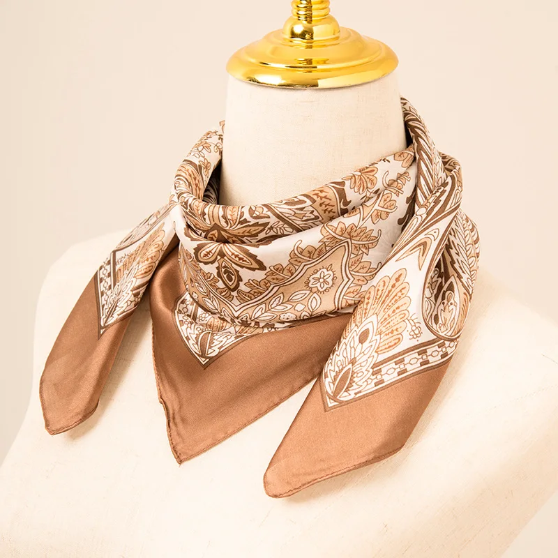 

70×70cm Polyester Satin Scarf For Women Luxury Brand Square Size Digital Printing Silk Feeling Shawls And Wraps In Spring Autumn