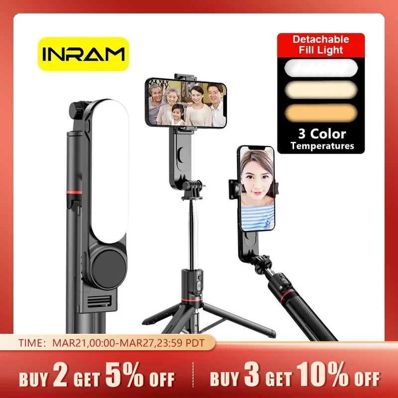 INRAML15SelfieStickFoldableMiniTripodPhotoLivewithFillLight