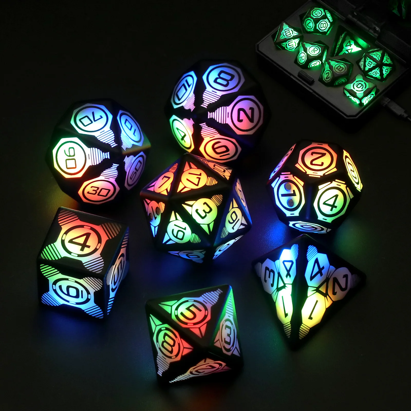 

Creative Funny Rechargeable Multi-surface Dice Toys Light-emitting LED Colorful Dice Tabletop Game Toys Accessories Set