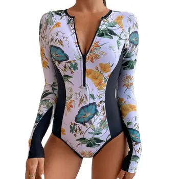 One-Piece Swimsuit For Sports Surfing Long Sleeve Swimwear 2026 New Women's Bodysuit Swimming Bathing Suit Beachwear Pool Bather 1