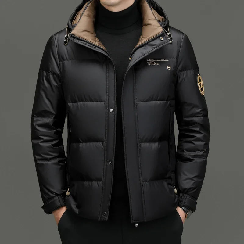 Chaqueta corta con capucha y plumón, chaquetas ligeras y acolchadas, ropa de invierno de diseñador con relleno de plumón de pato para hombre, abrigo acolchado para el frío para hombre
