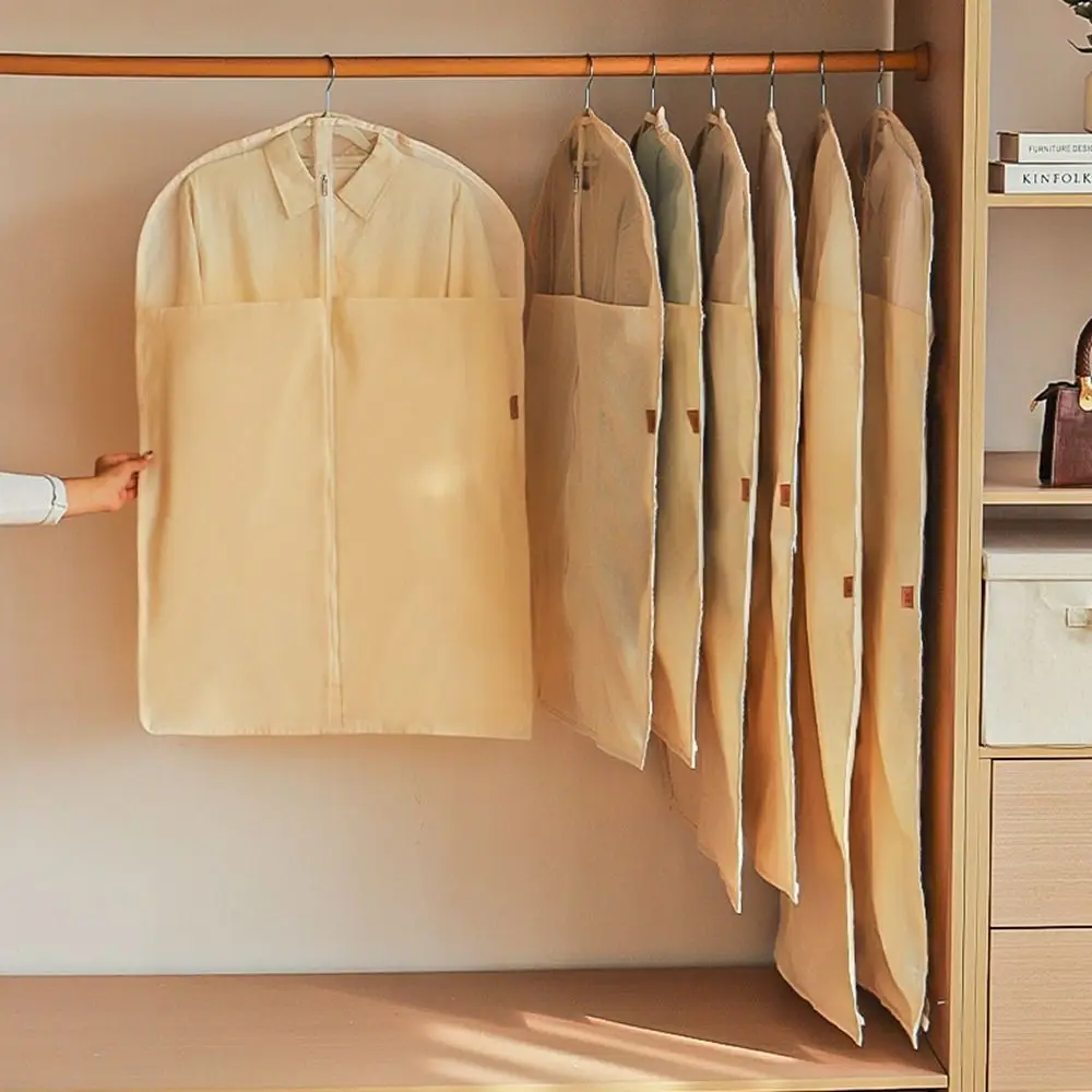 Practical Cotton Linen Clothes Dust Cover Hanging Protective Suit Cover Storage Bag Breathable Dustproof Garment Bag Cover Women