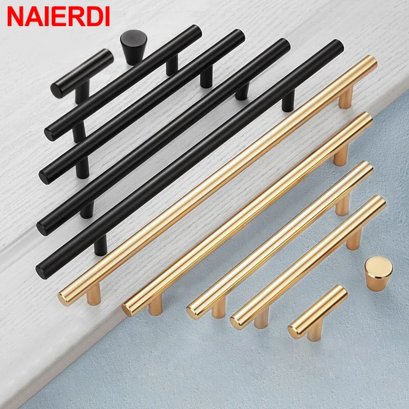 NAIERDI SSH1 Stainless Steel Straight Cupboard Handles Knobs Brushed Black Gold Kitchen Door Handles Cabinet Pull Furniture Handle