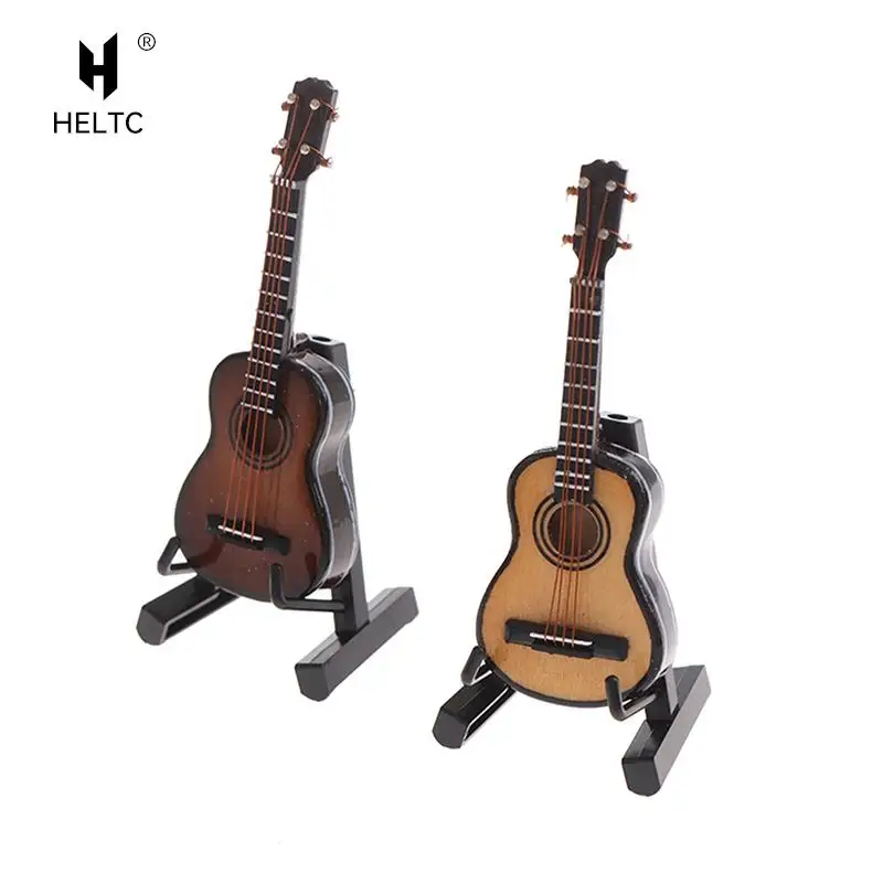 Mini Violin Guitar With Musical Instrument Case Miniature Wooden Ornament Dollhouse DIY KIds Toy Model 1 Set, miniature ornament, miniature figurines