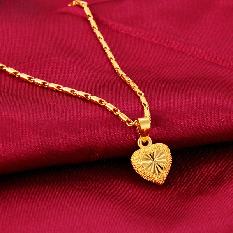 

Heart 24k 999 Pure Gold Color Pendant For Women Necklace Fine Plated 18K Jewelry Love Clavicle Chain Necklace Valentine's Da