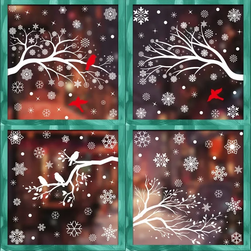Christmas Stickers Winter Snowflake Santa Claus Xmas Tree Branch Window Glass Merry Christmas Decor Happy New Year
