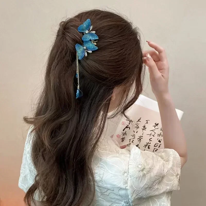 1 peigne à franges bleu et rouge en forme d'éventail, style rétro, épingle à cheveux pour femme, accessoire de coiffure pour mariage, style ancien_voghion.com