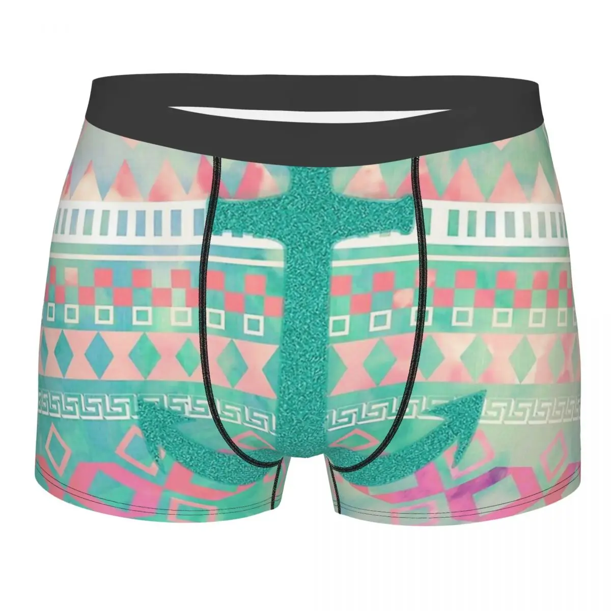 

Трусы мужские с геометрическим рисунком, акварельные ацтекские трусы с изумрудным морским якорем, нижнее белье, шорты-боксеры