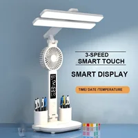 LED Clock Table Lamp USB Chargeable Dimmable Desk Lamps 2 Heads 180 Rotate Foldable Eye Protection Desktop Reading Night Lights 1
