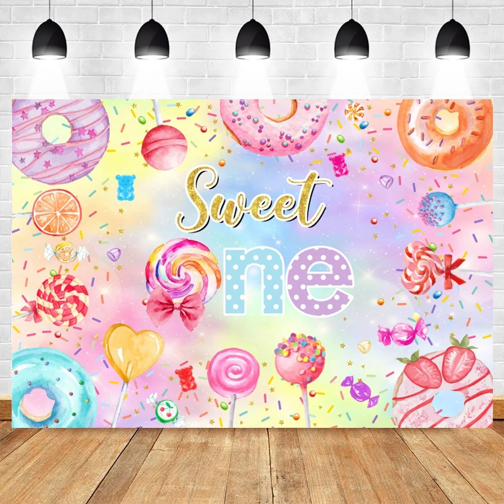 Sweet One Candy Bar Donuts 1st Birthday Party Backdrops Photography Baby Shower Background Portrait Photographic Photo Studio photo backdrop,photo wallpaper,party decoration covers
