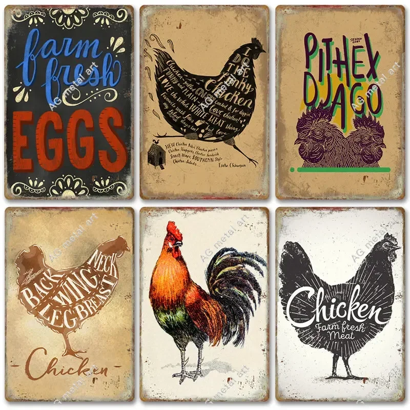 

New Chickens Rooster Retro Tin Painting Farm Background Wall Frameless Decorative Mural wall decor posters