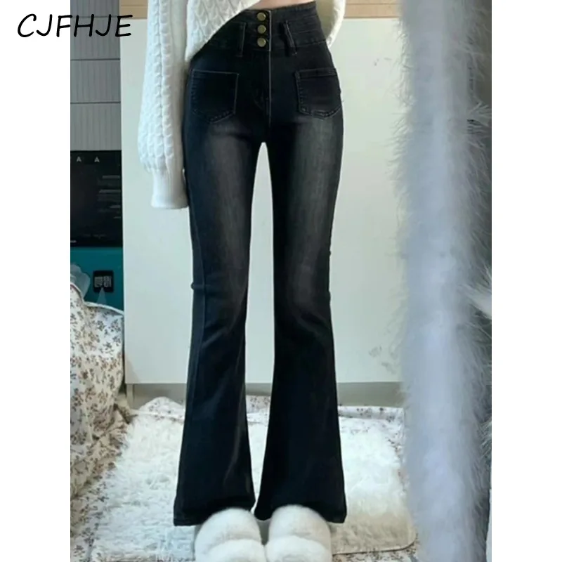 

CJFHJE France Style Elegant Jeans Women High Waist Korean Designer Flare Pants Female Pockets Causal Sweet Denim Pants New