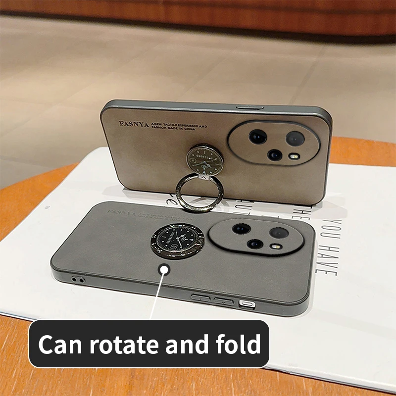 Honor90 90lite Honor100 Luxury SheepSkin Leather Ring Holder Phone Case On For Huawei honor 90 Lite 5G 100 Pro Back Cover 100pro