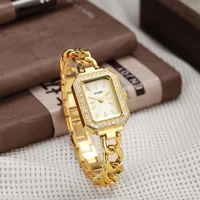 Ladies' high-value fashion bar scale square dial buckle shaped steel strip inlaid with diamonds outer shell quartz watch 1