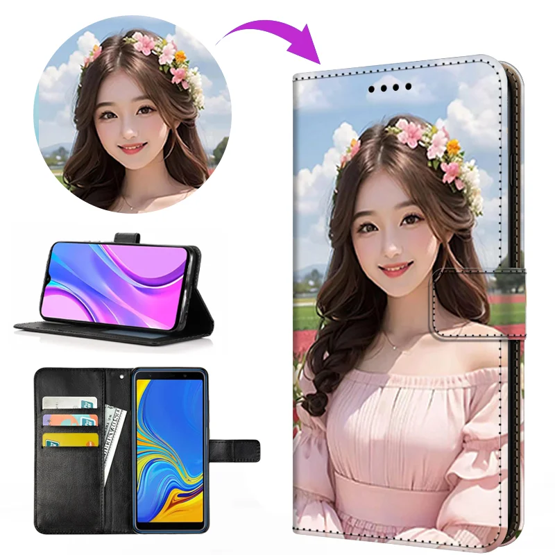 

Personalized Leather Flip Case for Samsung, Print Picture Cover, S24 Ultra, S23 FE, S22 Plus, Note 20, A54, A53, A52, A72, A05S