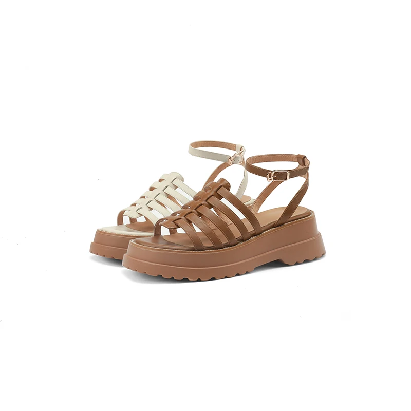 

NewCurve Gladiator Sandals Women Open Toe Ankle Metal Buckle Strap Genuine Leather High Heels Summer Female Shoes Plus Size 42