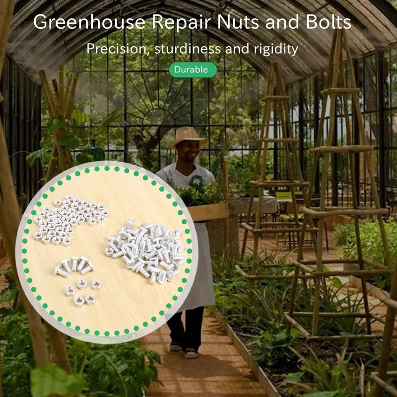 50 Packs Greenhouse Nuts And Bolts Square Head Bolts Nuts Greenhouse Repair Kit Parts Replacement Garden Supplies