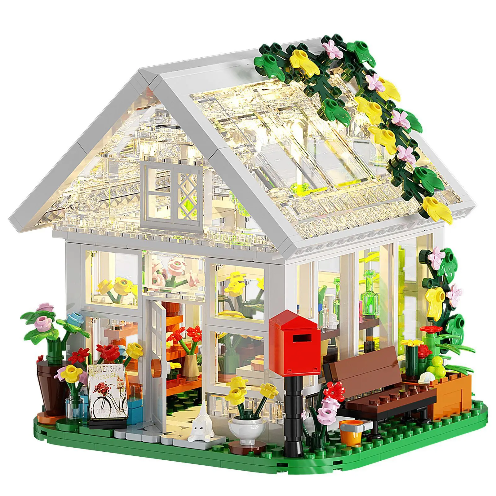 

Flower House Building Blocks Set Garden Toy with LED Light Creative Bricks Playset Build Greenhouse Toys Gift No Box PDF Manua