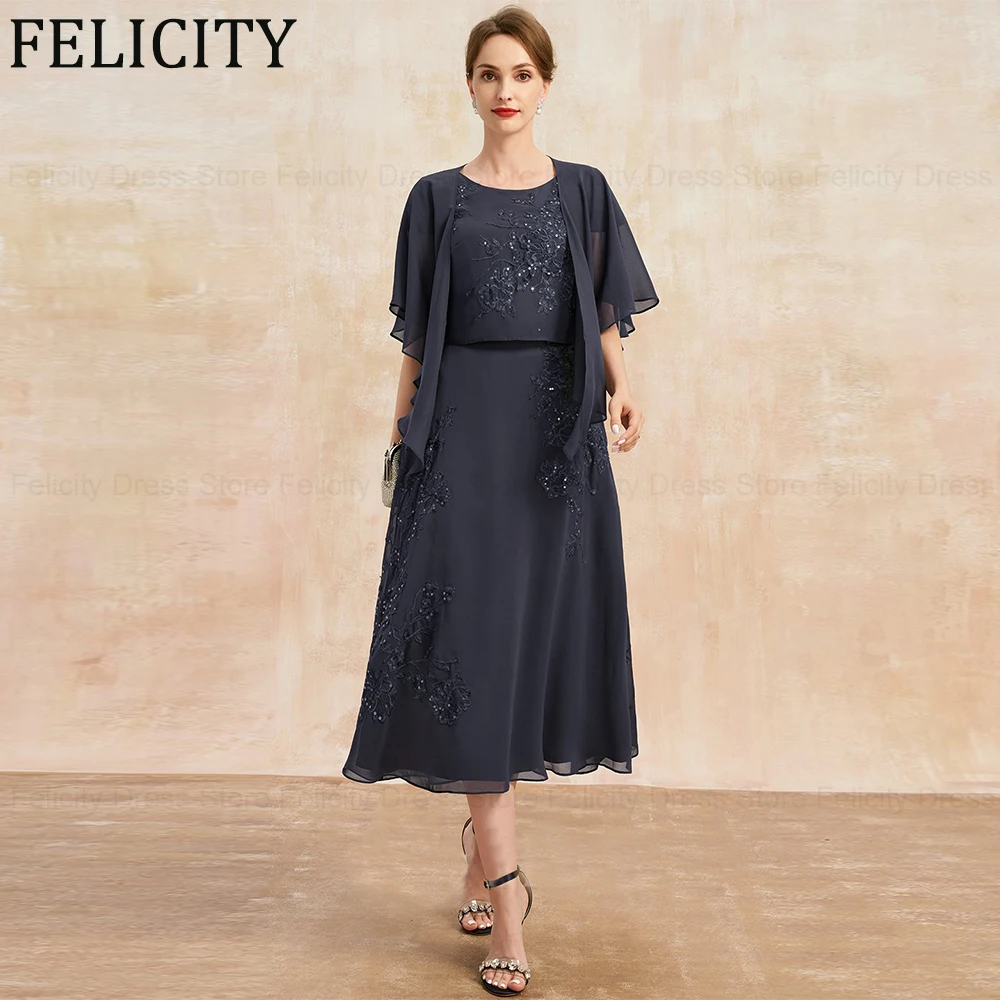 

FELICITY 2 Piece Chiffon Elegant Mother of the Bride Dresses 2024 A-line Wedding Guest Dresses Applique Sequin Prom Evening Gown