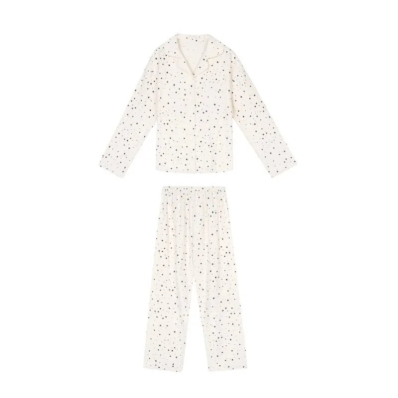 2024 New Minimalist Star Loungewear Long Sleeved Pajamas Female Autumn Students Sleepwear V-neck Loose Comfortable Homewear Set